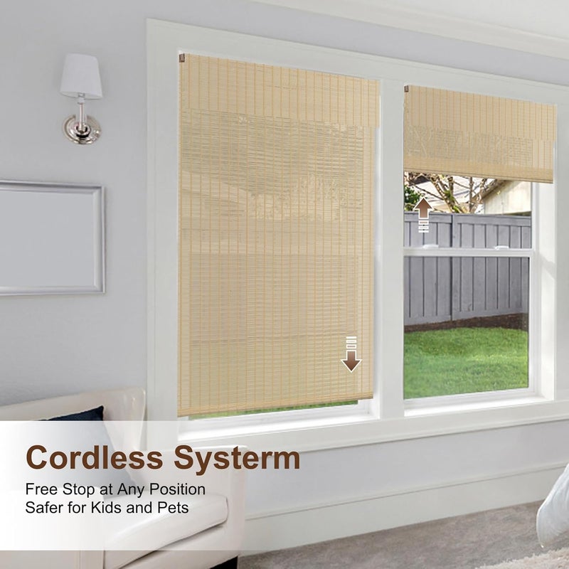 LUCKUP Cordless Bamboo Roman Shades, Light Filtering Bamboo Blinds for Windows Indoor, UV Protection Natural Roll up Roman Shades 44" Wx64 H, Natural - Image 4